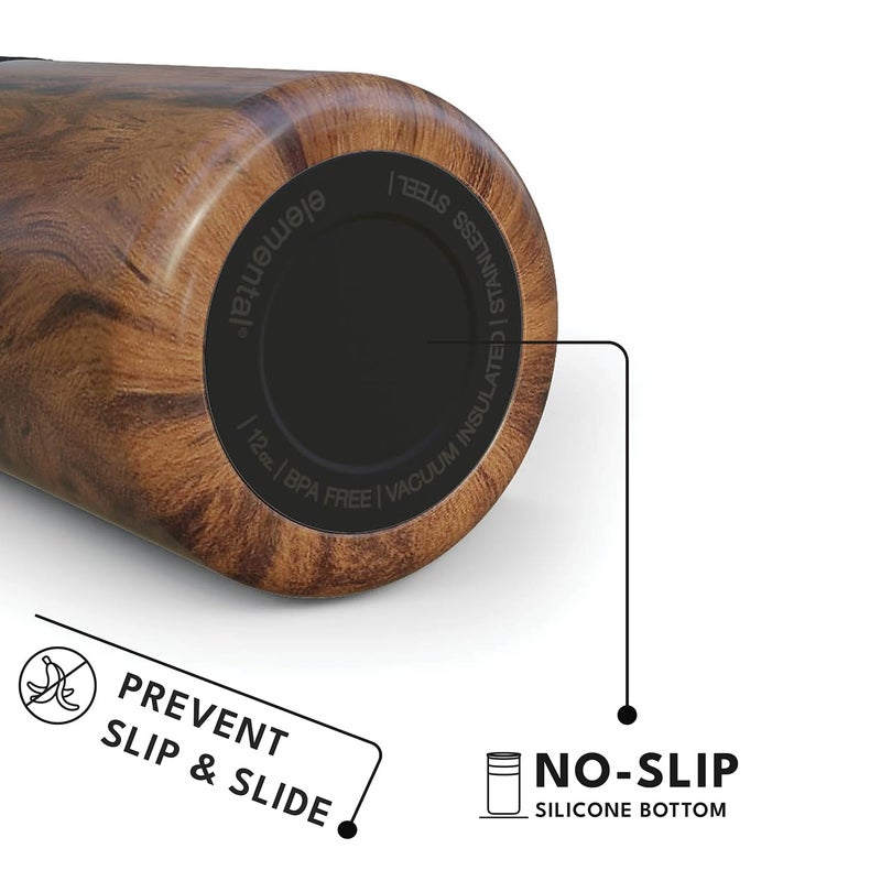 Elemental Artisan Insulated Tumbler, Triple Wall Coffee Travel Mug, Reusable Stainless Steel Coffee Tumbler with Ceramic Lid, Thermal Coffee Cups for Hot (6 Hrs) & Cold (18 Hrs), 12oz - Teak Wood - Image 4